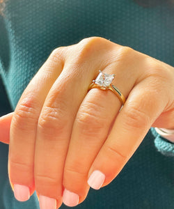 IGI Certified 14K Solid Yellow Gold Princess Cut Diamond Engagement Ring Prong Set Solitaire 1.50ctw