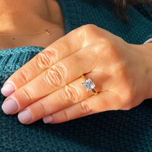 14K Solid Yellow Gold Princess Cut Moissanite Engagement Ring Deco, Bridal, Wedding, Anniversary, Prong Set Solitaire 2.00ctw