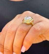 Load image into Gallery viewer, Heavy 14k solid yellow gold emerald cut simulated diamond engagement ring bezel set solitaire bridal wedding 3.50ct
