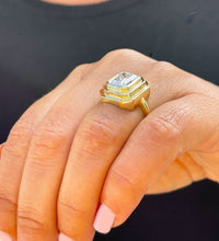 Load image into Gallery viewer, IGI Certified 14k solid yellow gold emerald cut diamond engagement ring bezel set solitaire bridal wedding 3.00ct
