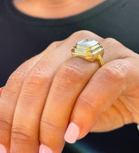 Load image into Gallery viewer, Heavy 14k solid yellow gold emerald cut simulated diamond engagement ring bezel set solitaire bridal wedding 3.50ct
