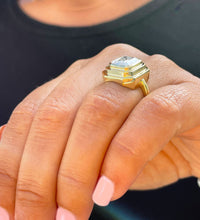 Load image into Gallery viewer, 14K Solid Yellow Gold Emerald Moissanite Ring Solitaire Bezel Set 3.50ctw
