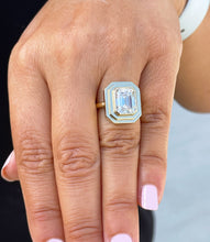 Load image into Gallery viewer, 14K Solid Yellow Gold Emerald Moissanite Ring Solitaire Bezel Set 3.50ctw
