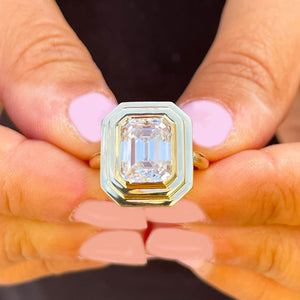 14K Solid Yellow Gold Emerald Forever One Moissanite Ring Solitaire Bezel Set 3.50ctw