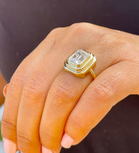 Load image into Gallery viewer, IGI Certified 14k solid yellow gold emerald cut diamond engagement ring bezel set solitaire bridal wedding 3.00ct
