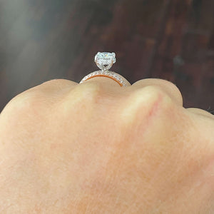 14K Solid Rose Gold Round Cut Moissanite and Round Cut Natural Diamond Engagement Ring And Band Bridal Wedding Set 2.10ctw