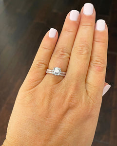 14K Solid Rose Gold Round Cut Simulated Diamond Engagement Ring And Band Bridal Set Wedding Set 2.10ct