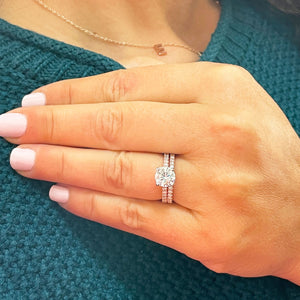 14K Solid Rose Gold Round Cut Simulated Diamond Engagement Ring And Band Bridal Set Wedding Set 2.10ct