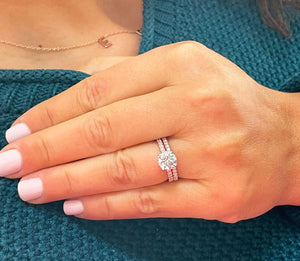 14K Solid Rose Gold Round Cut Simulated Diamond Engagement Ring And Band Bridal Set Wedding Set 2.10ct