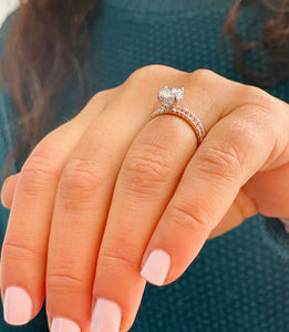 14K Solid Rose Gold Round Cut Simulated Diamond Engagement Ring And Band Bridal Set Wedding Set 2.10ct