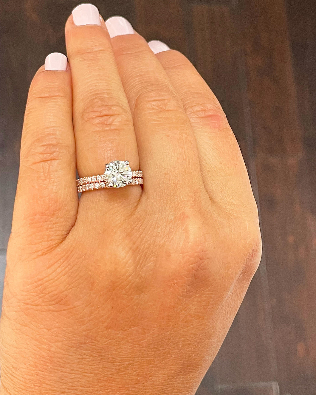14K Solid Rose Gold Round Cut Simulated Diamond Engagement Ring And Band Bridal Set Wedding Set 2.10ct