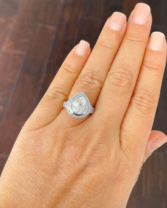 14k Solid White Gold Pear and Round Cut Simulated Diamond Engagement Ring Bezel Set, Bridal, Wedding, Halo, Anniversary, 4.25ctw