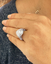 Load image into Gallery viewer, 14k Solid White Gold Pear Cut Moissanite and Natural Round Cut Diamond Engagement Ring Halo, Bezel Set 4.25ctw
