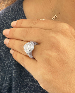 14k Solid White Gold Pear Cut Moissanite and Natural Round Cut Diamond Engagement Ring Halo, Bezel Set 4.25ctw