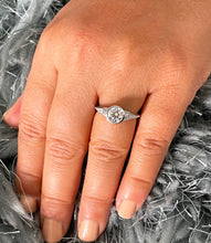 Load image into Gallery viewer, 14k solid heavy white gold round cut simulated diamond bezel engagement ring wedding 1.04ct
