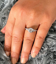 Load image into Gallery viewer, 14k Solid White Gold Round Cut Moissanite And Natural Diamonds Engagement Ring Semi Bezel Set, Bridal, Wedding 1.04ct
