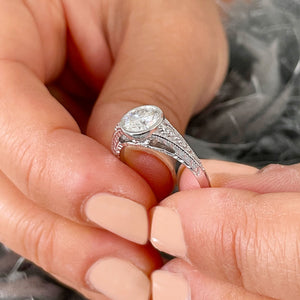 14k solid heavy white gold round cut simulated diamond bezel engagement ring wedding 1.04ct