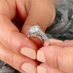 14k Solid White Gold Round Cut Moissanite And Natural Diamonds Engagement Ring Semi Bezel Set, Bridal, Wedding 1.04ct