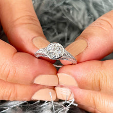 Load image into Gallery viewer, 14k Solid White Gold Round Cut Moissanite And Natural Diamonds Engagement Ring Semi Bezel Set, Bridal, Wedding 1.04ct
