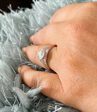 Load image into Gallery viewer, 14k Solid White Gold Round Cut Moissanite And Natural Diamonds Engagement Ring Semi Bezel Set, Bridal, Wedding 1.04ct
