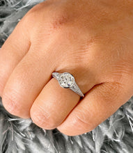 Load image into Gallery viewer, 14k Solid White Gold Round Cut Moissanite And Natural Diamonds Engagement Ring Semi Bezel Set, Bridal, Wedding 1.04ct
