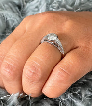 Load image into Gallery viewer, 14k Solid White Gold Round Cut Moissanite And Natural Diamonds Engagement Ring Semi Bezel Set, Bridal, Wedding 1.04ct
