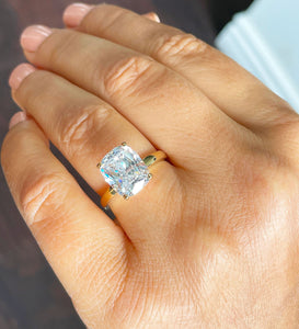 14K Solid Yellow Gold Rectangular Cushion Cut Moissanite Engagement Ring Deco, Bridal, Wedding, Anniversary, Four prong, Solitaire 4.00ctw