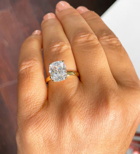 14K Solid Yellow Gold Rectangular Cushion Cut Moissanite Engagement Ring Deco, Bridal, Wedding, Anniversary, Four prong, Solitaire 4.00ctw