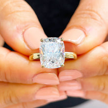 Load image into Gallery viewer, 14K Solid Yellow Gold Rectangular Cushion Cut Moissanite Engagement Ring Deco, Bridal, Wedding, Anniversary, Four prong, Solitaire 4.00ctw
