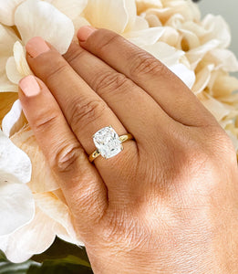 14K Solid Yellow Gold Rectangular Cushion Cut Moissanite Engagement Ring Deco, Bridal, Wedding, Anniversary, Four prong, Solitaire 4.00ctw