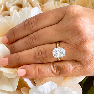 14K Solid Yellow Gold Rectangular Cushion Cut Moissanite Engagement Ring Deco, Bridal, Wedding, Anniversary, Four prong, Solitaire 4.00ctw