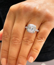 Load image into Gallery viewer, IGI Certified 14K Solid Heavy White Gold Asscher Cut Diamond Engagement Ring Bezel Set Halo Wedding Anniversary Round Cut 4.00ct F-VS2
