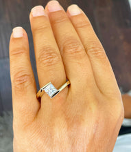 Load image into Gallery viewer, 14K Solid Yellow Gold Princess Cut Moissanite Engagement Ring Deco, Bridal, Wedding, Anniversary, Tension Set Solitaire 1.20ctw
