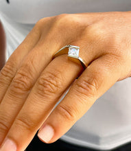 Load image into Gallery viewer, 14K Solid Yellow Gold Princess Cut Moissanite Engagement Ring Deco, Bridal, Wedding, Anniversary, Tension Set Solitaire 1.20ctw
