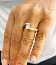 Load image into Gallery viewer, 14K Solid Yellow Gold Princess Cut Moissanite Engagement Ring Deco, Bridal, Wedding, Anniversary, Tension Set Solitaire 1.20ctw

