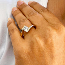 Load image into Gallery viewer, 14K Solid Yellow Gold Princess Cut Moissanite Engagement Ring Deco, Bridal, Wedding, Anniversary, Tension Set Solitaire 1.20ctw

