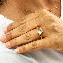 Load image into Gallery viewer, 14K Solid Yellow Gold Princess Cut Moissanite Engagement Ring Deco, Bridal, Wedding, Anniversary, Tension Set Solitaire 1.20ctw
