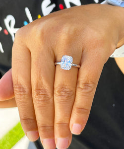 14K Solid White Gold Cushion Cut Forever One Moissanite Engagement Ring Deco, Bridal, Wedding, Anniversary, Four prong, Solitaire 3.50ctw