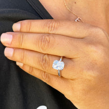 Load image into Gallery viewer, 14K Solid White Gold Cushion Cut Moissanite Engagement Ring Deco, Bridal, Wedding, Anniversary, Four prong, Solitaire 3.50ctw
