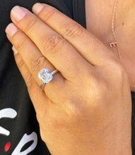 Load image into Gallery viewer, 14K Solid White Gold Cushion Cut Moissanite Engagement Ring Deco, Bridal, Wedding, Anniversary, Four prong, Solitaire 3.50ctw
