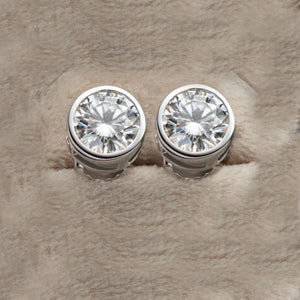 14k solid white gold round cut natural diamond bezel style engagement, wedding, anniversary, bridal, halo, stud earrings 1.40ctw