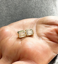 Load image into Gallery viewer, Large 14k Solid Yellow Gold Emerald Cut Simulated Bezel Set Screw Back Earrings 5.00ctw
