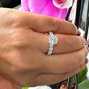 14K Solid White Gold Round Cut Moissanite and Round Cut Natural Diamond Engagement Ring Eternity Style Prong Set 4.00ctw