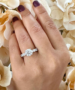 14K Solid White Gold Round Cut Forever One Moissanite and Round Cut Natural Diamond Engagement Ring Eternity Style Prong Set 4.00ctw