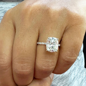 14K Solid Yellow Gold Cushion Cut Forever One Moissanite And Round Cut Natural Diamonds Engagement Ring, Four prong, Solitaire 5.00ctw