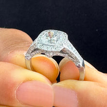 Load image into Gallery viewer, IGI Certified 14k Solid White Gold Cushion And Round Cut Diamond Engagement Ring Bezel Set Style 1.70ctw F-VS2

