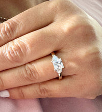 Load image into Gallery viewer, IGI Certified 14k Solid Yellow Gold Princess Cut and Round Cut Diamond Engagement Ring, Bridal, Wedding Deco Three Stone Style  2.00ctw
