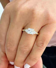 Load image into Gallery viewer, IGI Certified 14k Solid Yellow Gold Princess Cut and Round Cut Diamond Engagement Ring, Bridal, Wedding Deco Three Stone Style  2.00ctw
