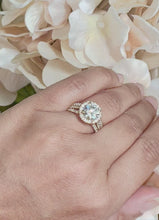 Load and play video in Gallery viewer, Beautiful 14k Solid Yellow Gold Round Forever One Moissanite And Natural Diamond Engagement Ring Halo Prong Set Triple Shank 3.80ctw
