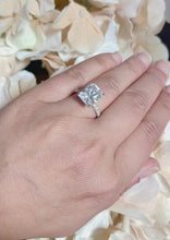 Load and play video in Gallery viewer, 14K Solid White Gold Radiant Cut Moissanite And Round Cut Natural Diamonds Engagement Ring, Anniversary, Four prong, Solitaire 4.30ctw
